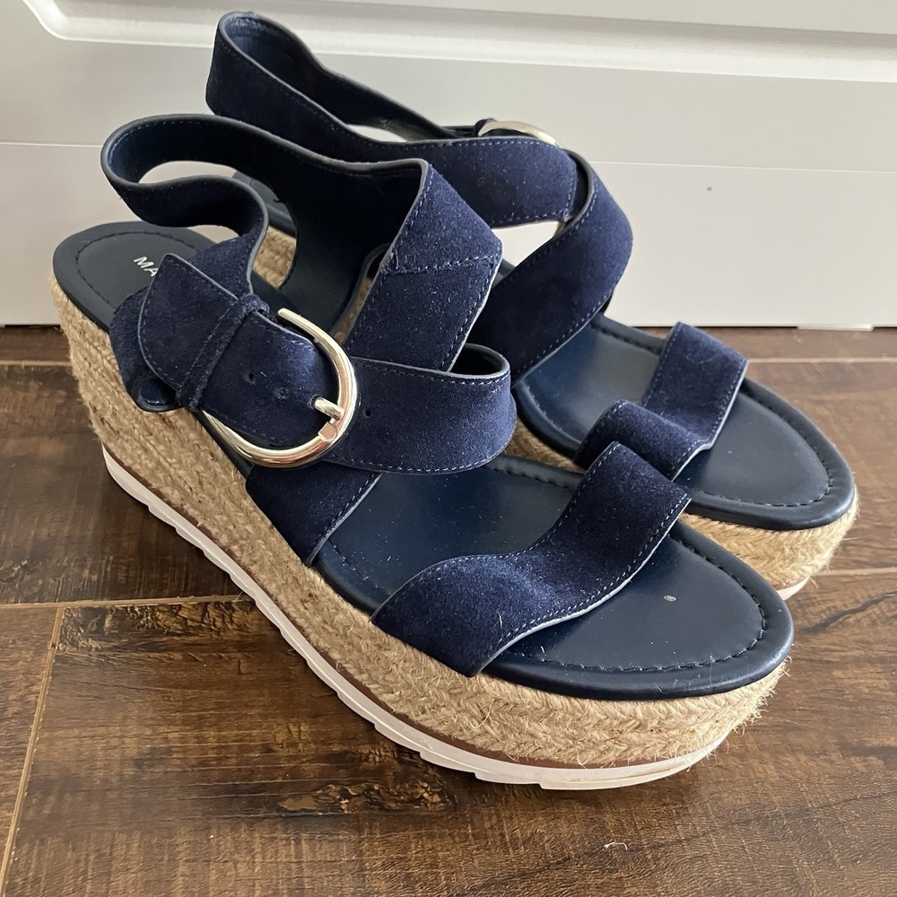 Marc Fisher Zain Espadrille Platform Sandals Blue Suede Size 9M
